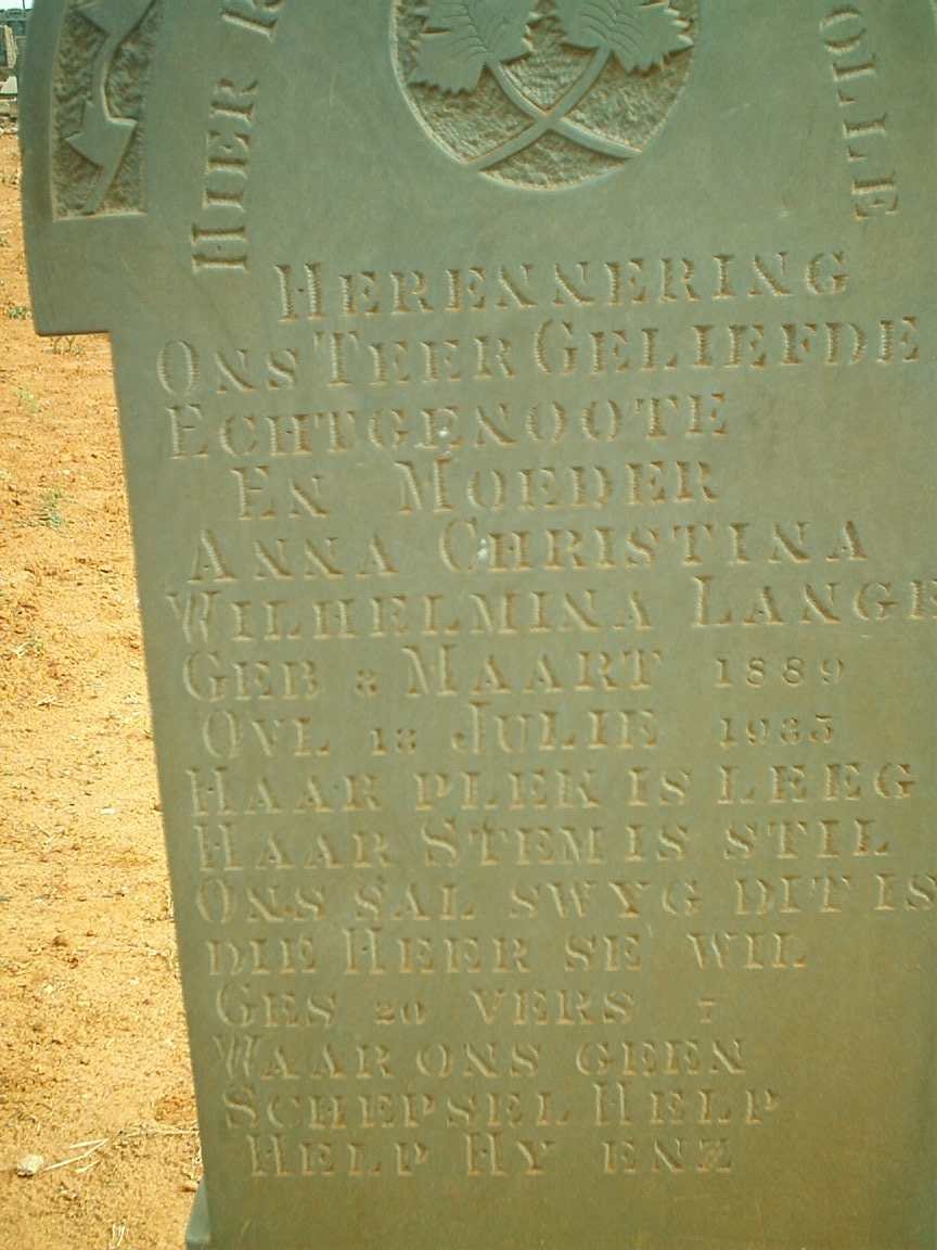 LANGE Anna Christina Wilhelmina 1889-1935