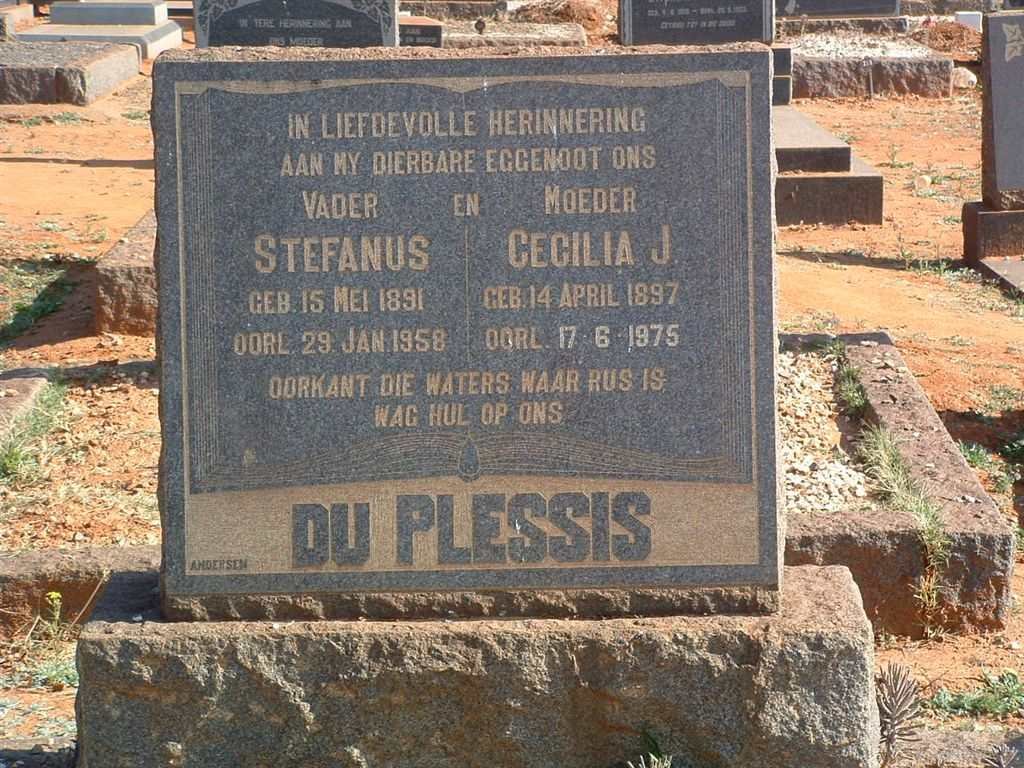 PLESSIS Stefanus, du 1891-1958 &amp; Cecilia J. 1897-1975