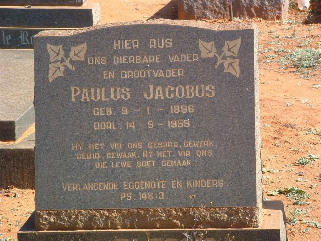 PLESSIS Paulus Jacobus, du 1896-1959