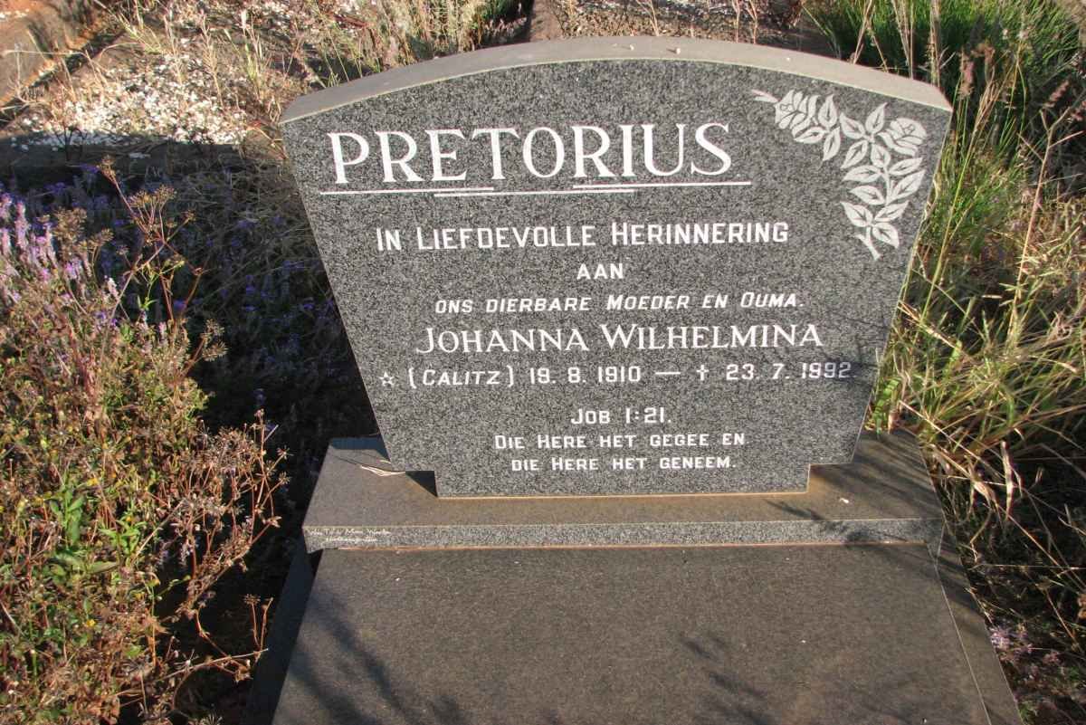 PRETORIUS Johanna Wilhelmina nee CALITZ 1910-1992