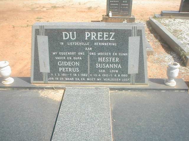 PREEZ Gideon Petrus, du 1911-1982 &amp; Hester Susanna LOUW 1912-1993