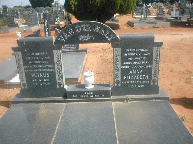 WALT Petrus, van der 1905-1981 Anna Elizabeth BRITZ 1906-1990