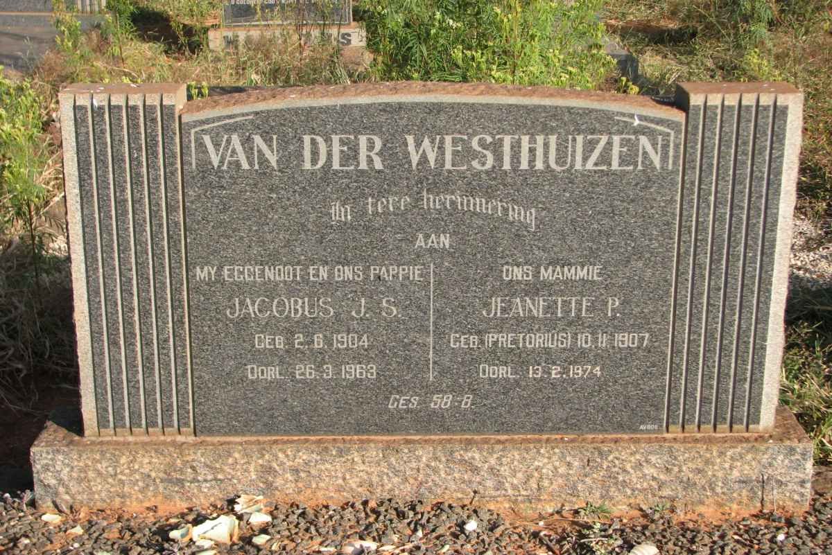 WESTHUIZEN Jacobus J.S., van der 1904-1963 &amp; Jeanette P. PRETORIUS 1907-1974