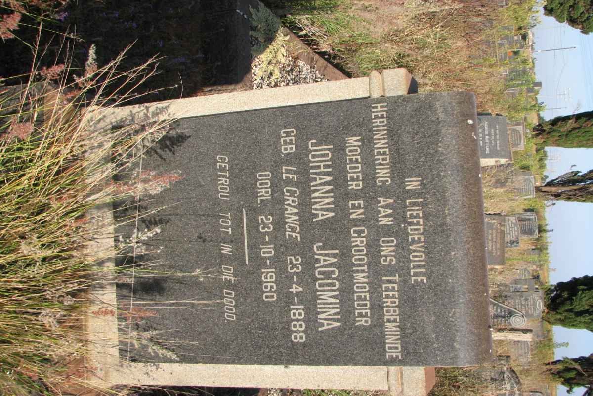 ? Johanna Jacomina nee LE GRANGE 1888-1960