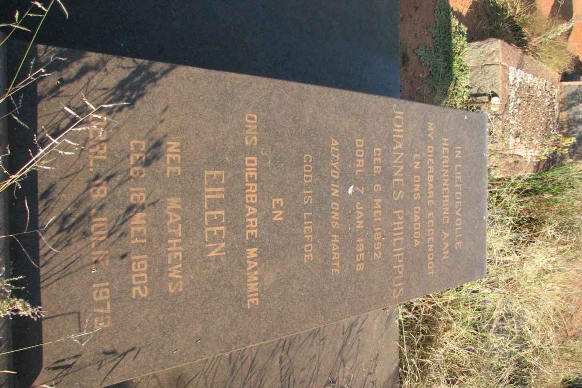 ? Johannes Philippus 1892-1958 &amp; Eileen MATHEWS 1902-1973