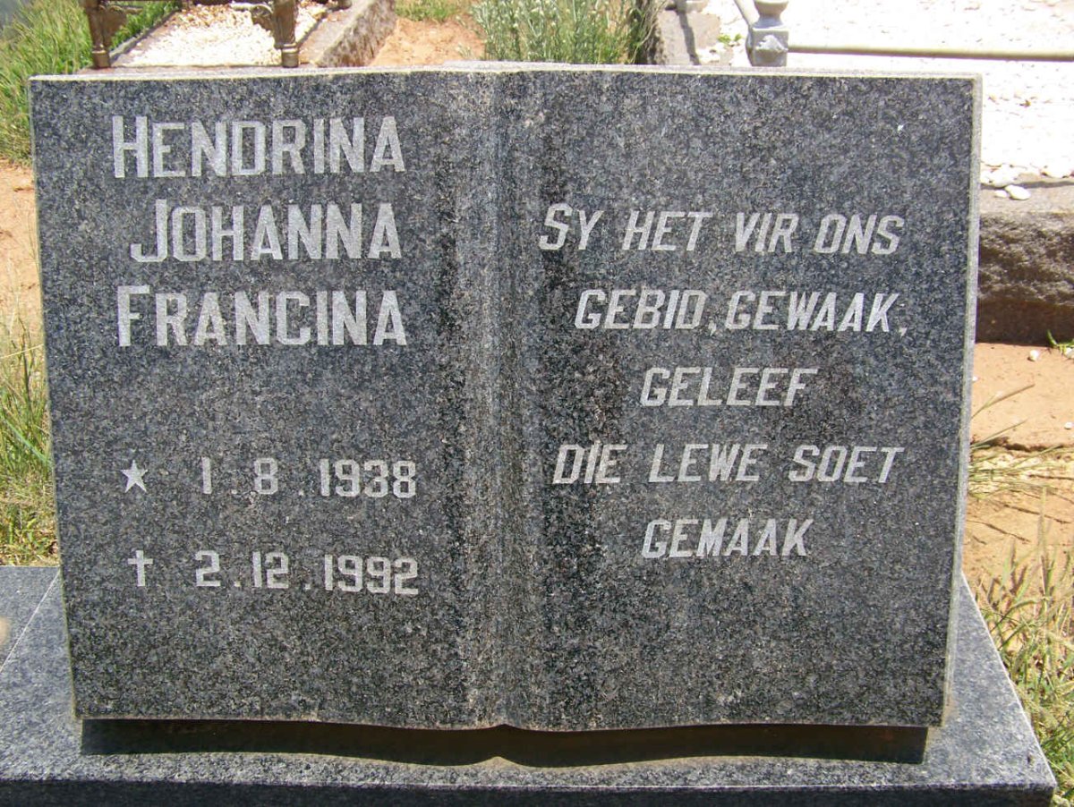 MALAN Hendrina Johanna Francina 1938-1992