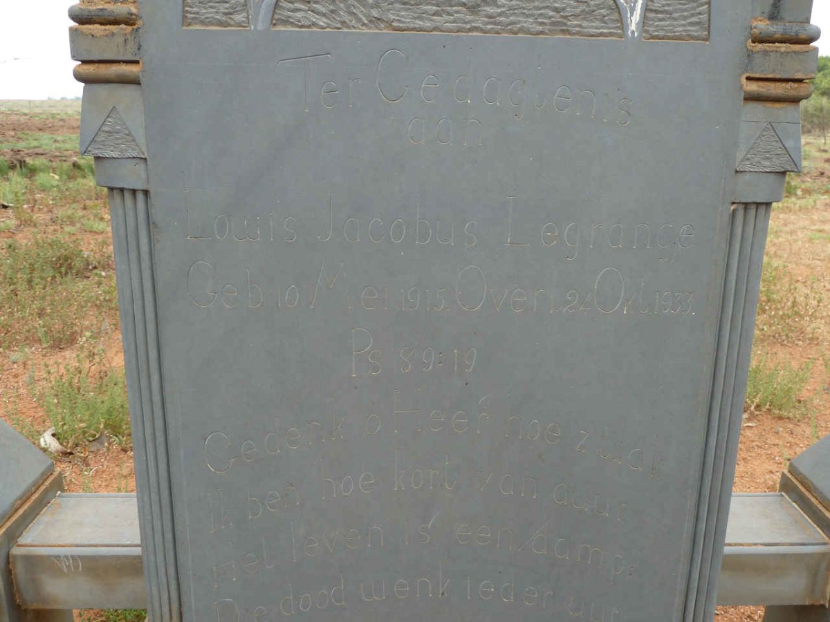 GRANGE Lowis Jacobus, le 1915-1933