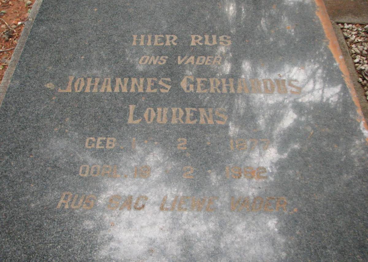 LOURENS Johannes Gerhardus 1877-1982