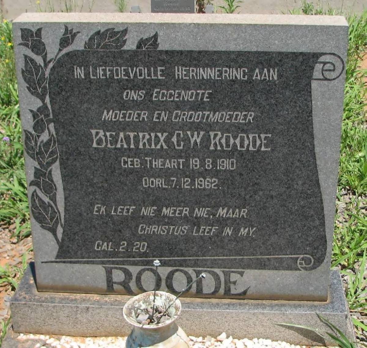 ROODE Beatrix C.W.nee THEART 1910-1962