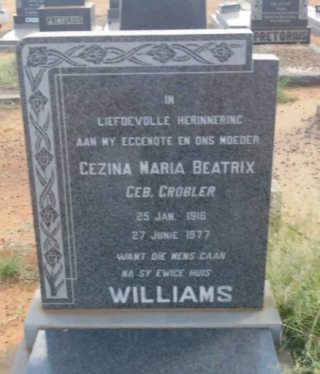 WILLIAMS Gezina Maria Beatrix nee GROBLER 1916-1977
