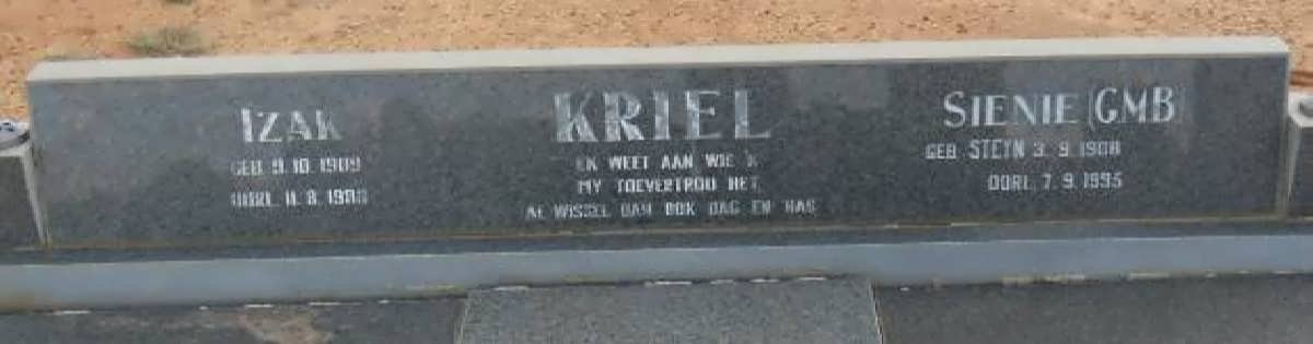 KRIEL Izak 1909-19?? &amp; Sienie G.M.B. 1908-1995