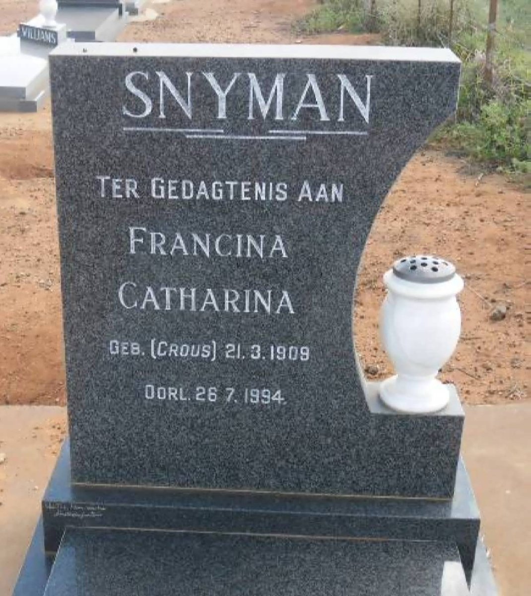 SNYMAN Francina Catharina nee CROUS 1909-1994