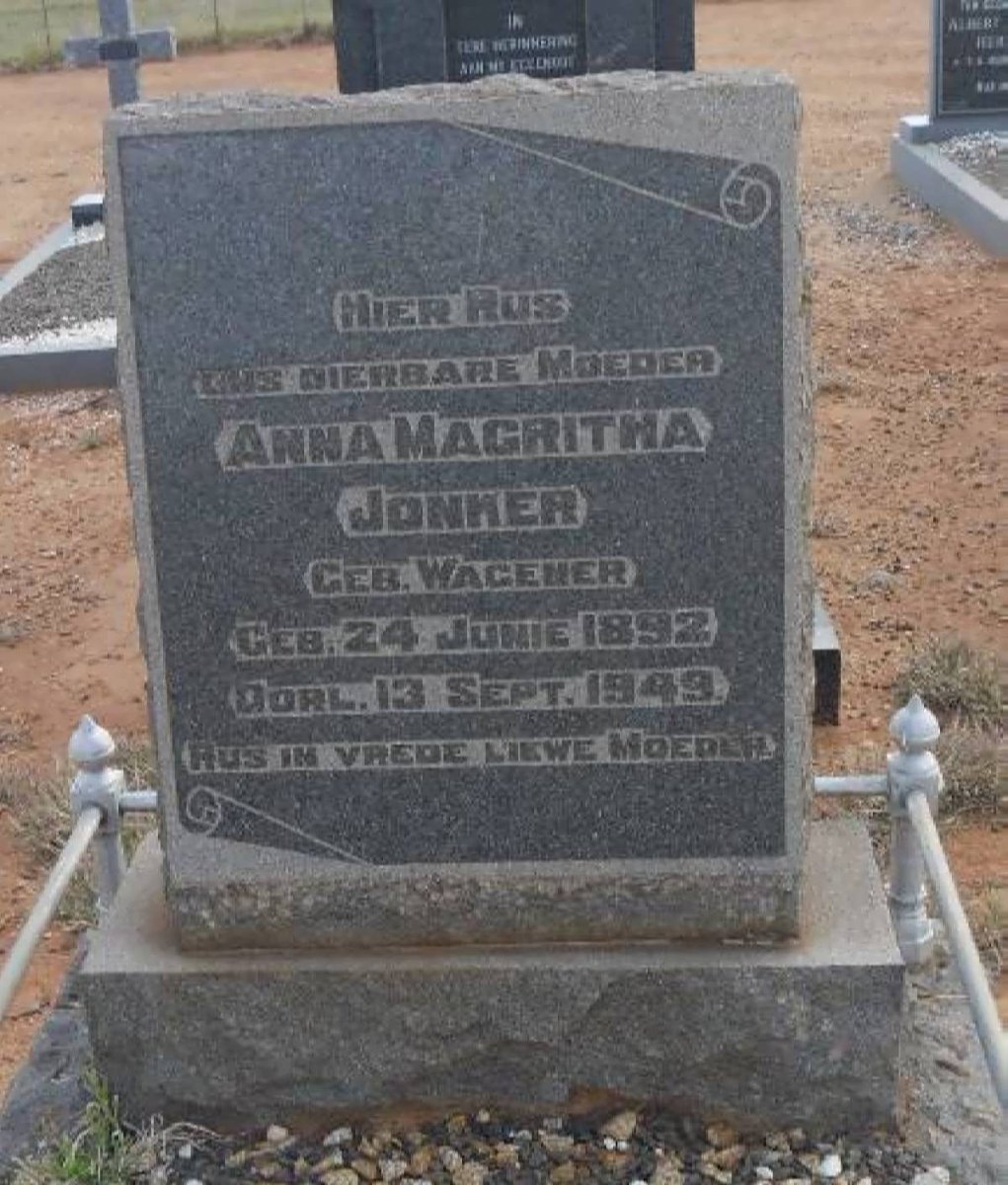JONKER Anna Magritha nee WAGENER 1892-1949