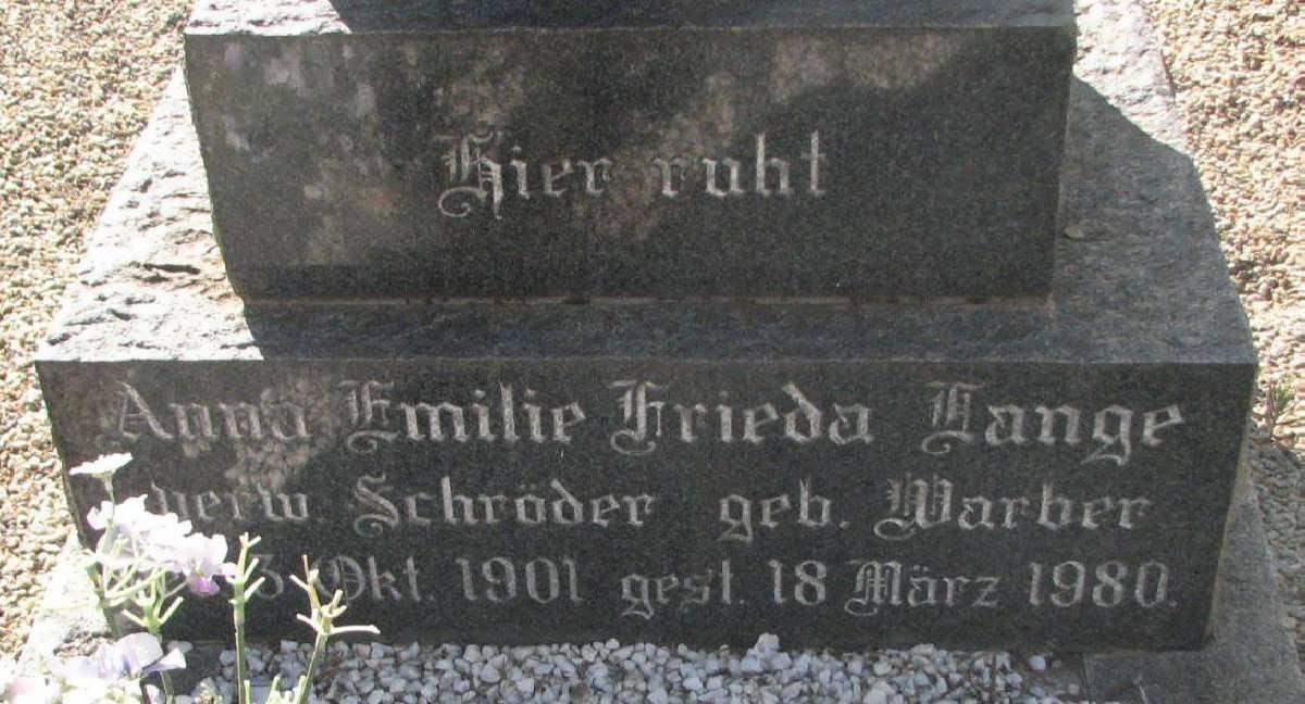 LANGE Anna Emilie Frieda formerly SCHRODER nee VARBER 1901-1980