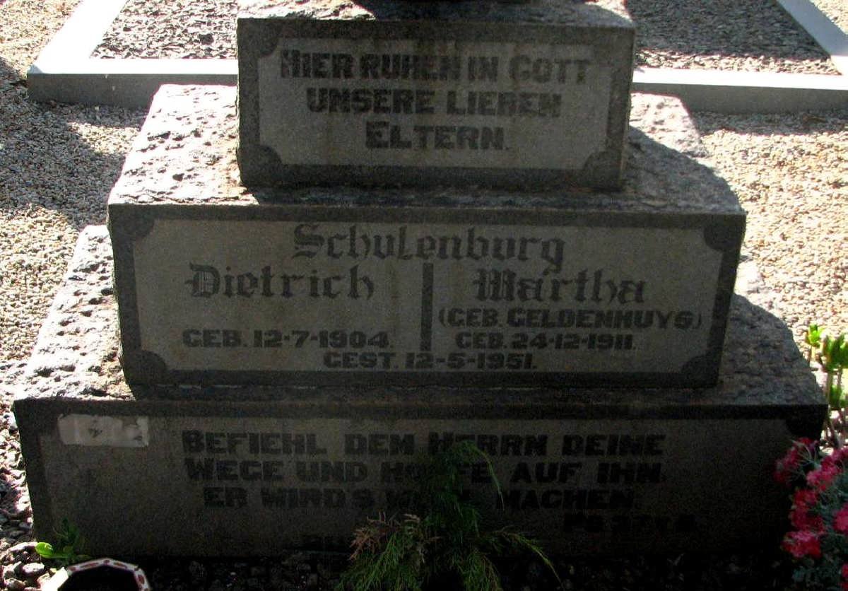 SCHULENBURG Dietrich 1904-1951 &amp; Martha GELDENHUYS 1911-1951