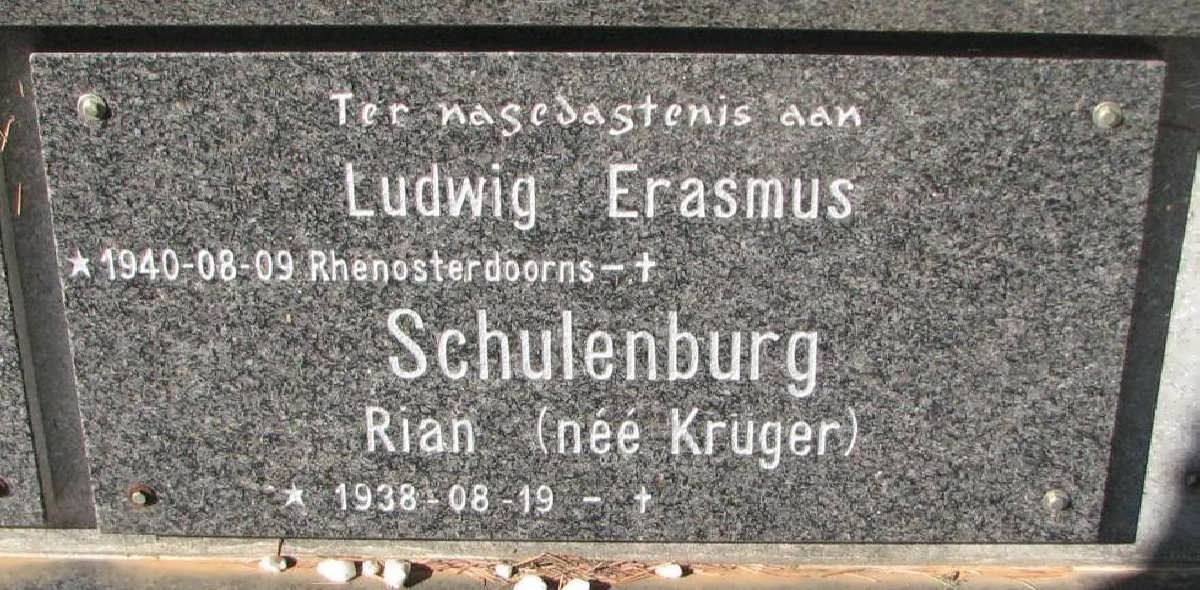 SCHULENBURG Ludwig Erasmus 1940- &amp; Rian KRUGER 1938-