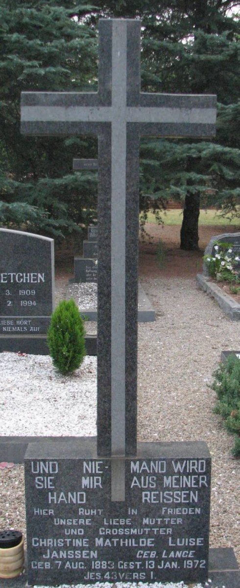 JANSSEN Christine Mathilde Luise nee LANGE 1883-1972
