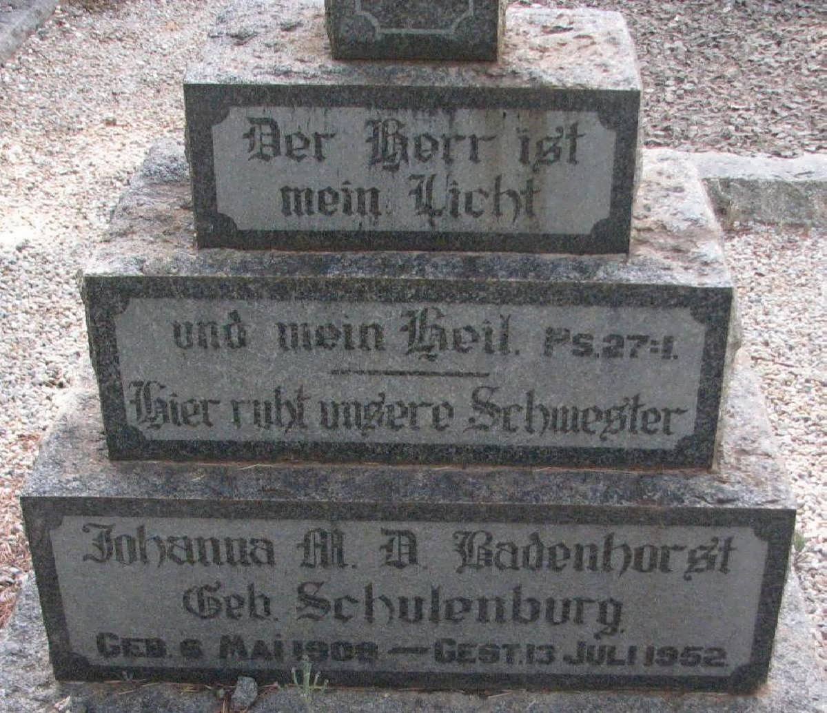 BADENHORST Johanna M.D. nee SCHULENBURG 1908-1952