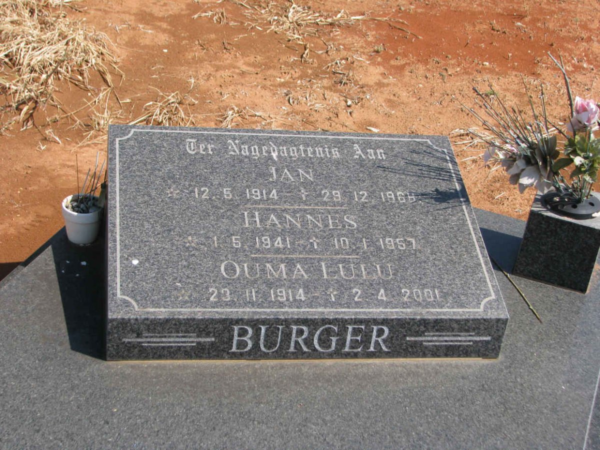 BURGER Jan 1914-1968 &amp; Lulu 1914-2001 :: BURGER Hannes 1941-1957