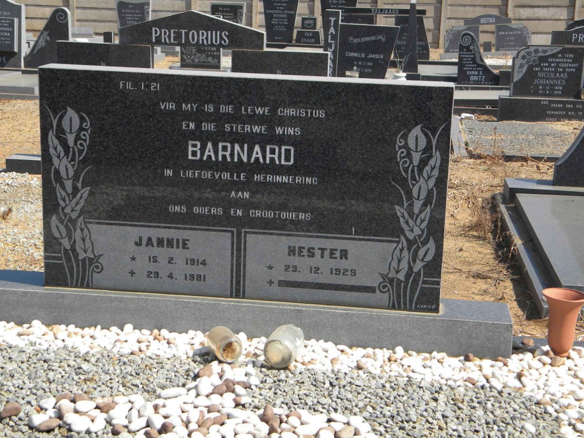 BARNARD Jannie 1914-1981 &amp; Hester 1929-