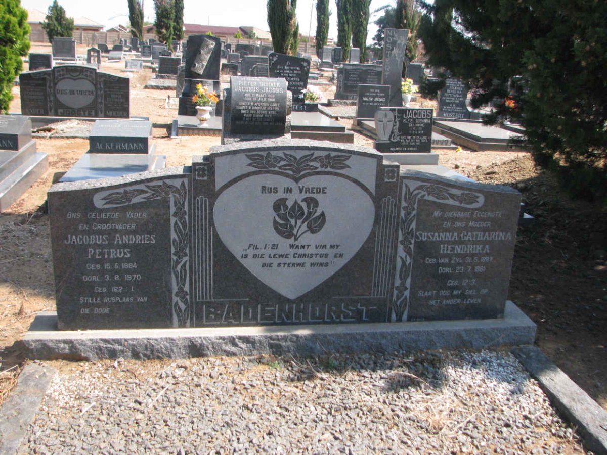 BADENHORST Jacobus Andries Petrus 1884-1970 &amp; Susanna Catharina Hendrieka VAN ZYL 1887-1961