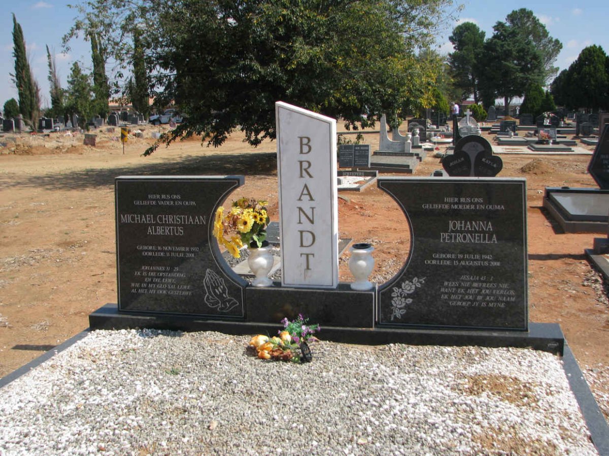 BRANDT Michael Christiaan Albertus 1932-2001 &amp; Johanna Petronella 1942-2001