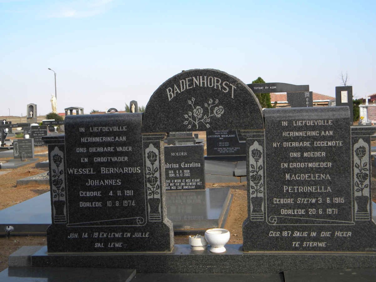 BADENHORST Wessel Bernardus Johannes 1911-1974 &amp; Magdelena Petronella STEYN 1915-1971
