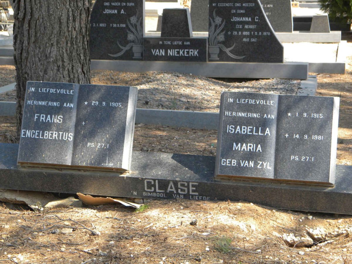 CLASE Frans Engelbertus 1905- &amp; Isabella Maria VAN ZYL 1915-1981