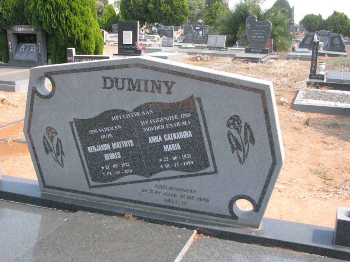 DUMINY Benjamin Matthys Beukes 1922-2001 &amp; Anna Catharina Maria 1921-1999