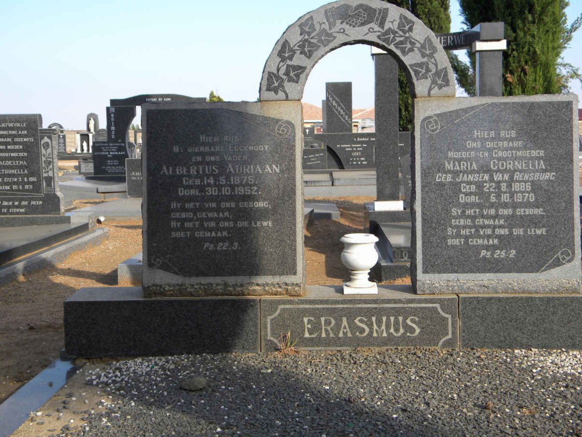 ERASMUS Albertus Adriaan 1875-1952 &amp; Maria Cornelia JANSEN VAN RENSBURG 1886-1970