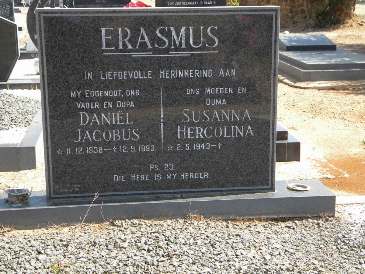 ERASMUS Daniël Jacobus 1938-1993 &amp; Susanna Hercolina 1943-