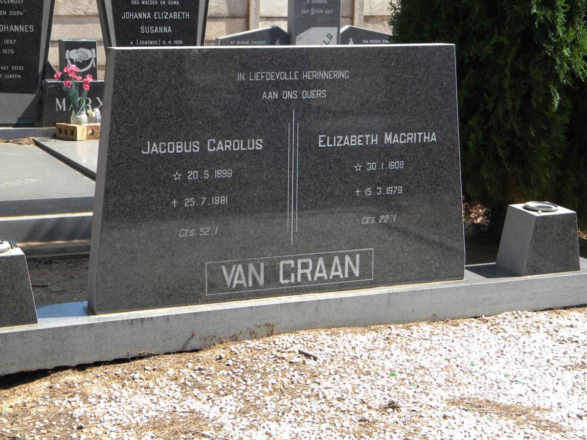 GRAAN Jacobus Carolus, van 1899-1981 &amp; Elizabeth Magritha 1908-1979