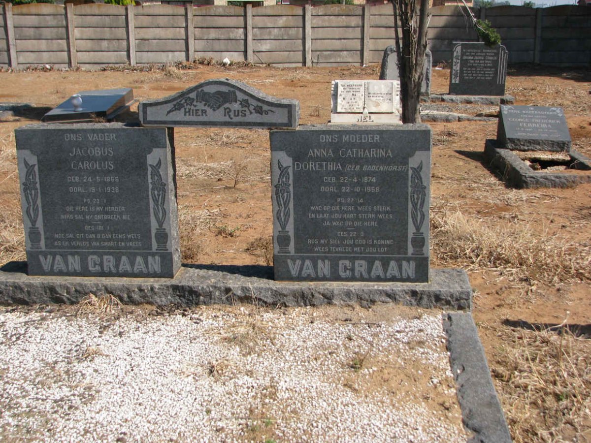 GRAAN Jacobus Carolus, van 1866-1938 &amp; Anna Catharina Dorethia BADENHORST 1874-1958