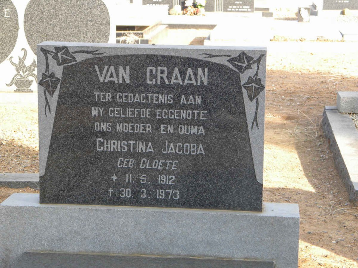 GRAAN Christina Jacoba, van nee CLOETE 1912-1973