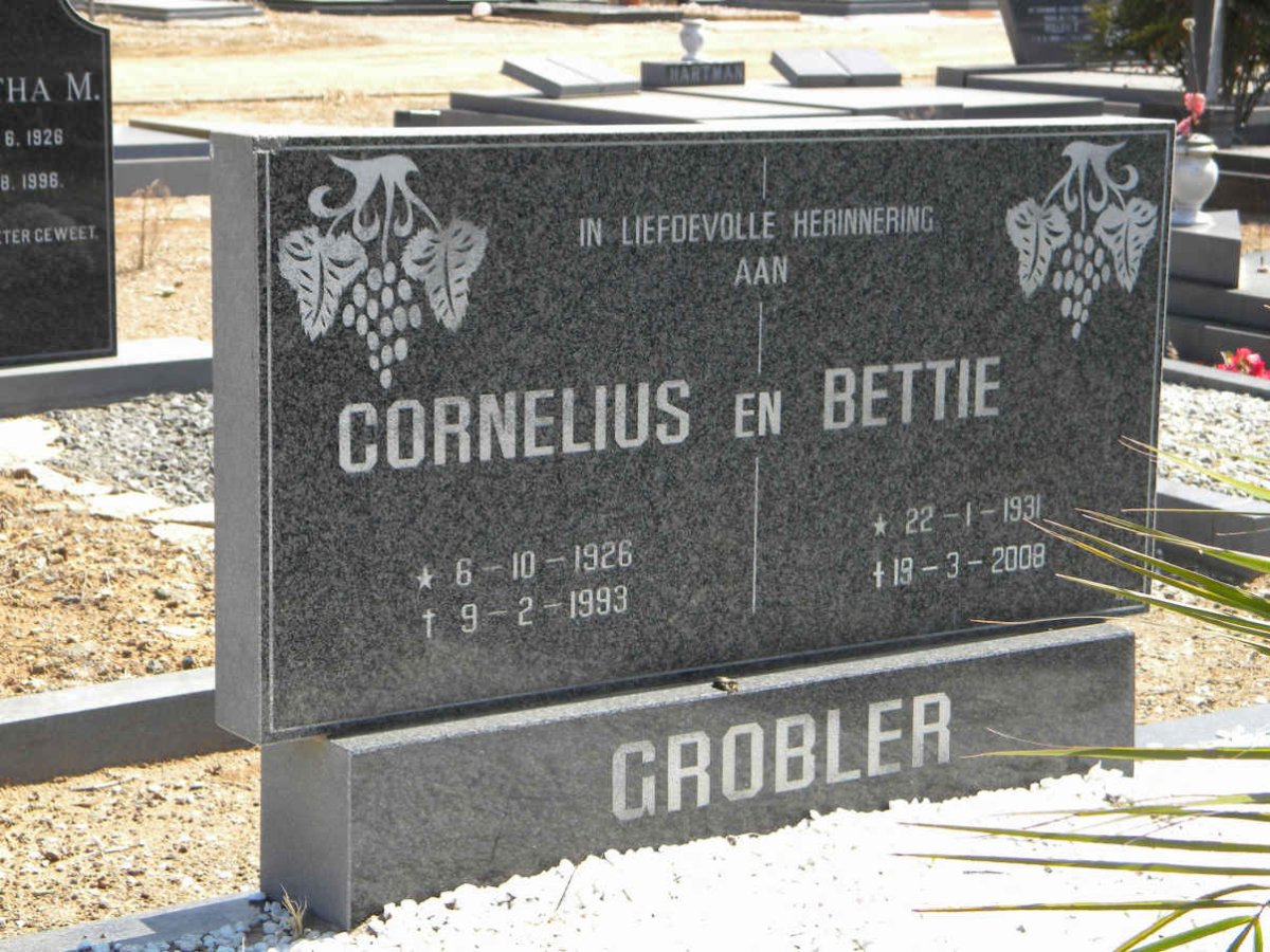GROBLER Cornelius 1926-1993 &amp; Bettie 1931-2008