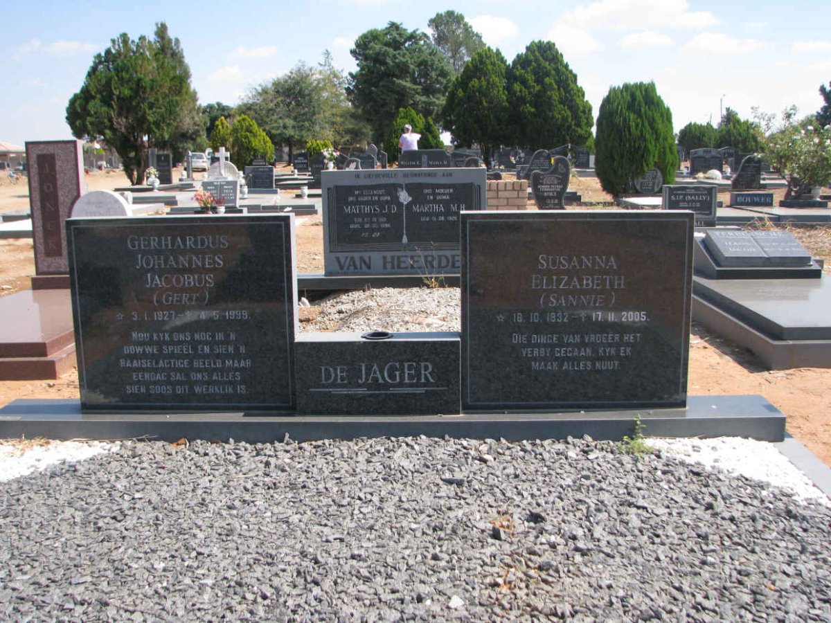 JAGER Gerhardus Johannes Jacobus, de 1927-1999 &amp; Susanna Elizabeth 1932-2005