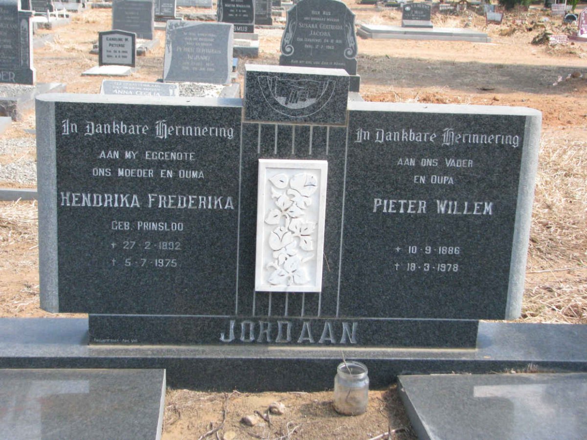 JORDAAN Pieter Willem 1886-1978 &amp; Hendrika Frederika PRINSLOO 1892-1975