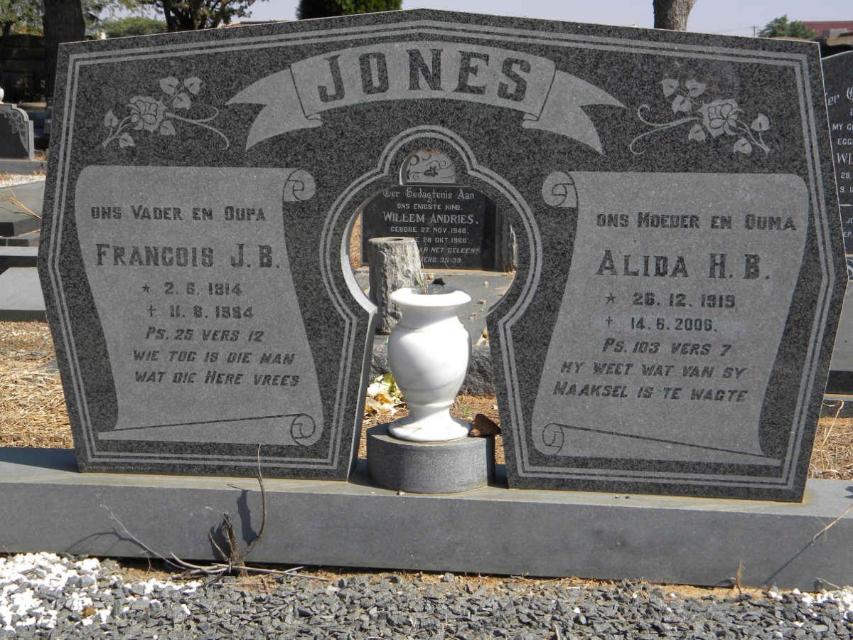 JONES Francois J.B. 1914-1984 &amp; Alida H.B. 1915-2006