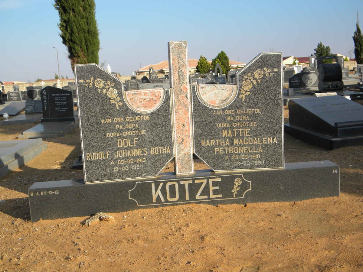 KOTZE Rudolf Johannes Botha 1913-1997 &amp; Martha Magdalena Petronella 1910-1997