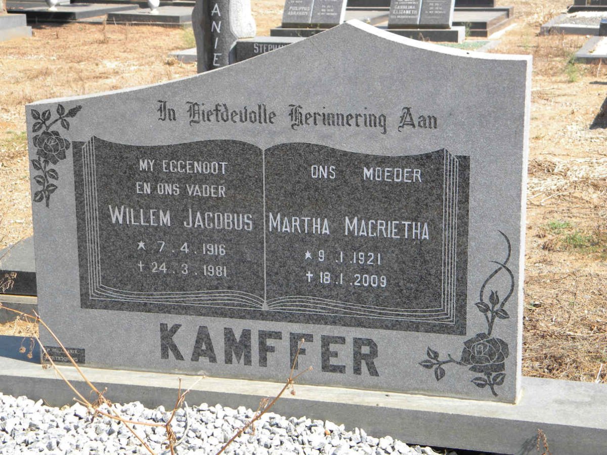 KAMFFER Willem Jacobus 1916-1981 &amp; Martha Magrietha 1921-2009