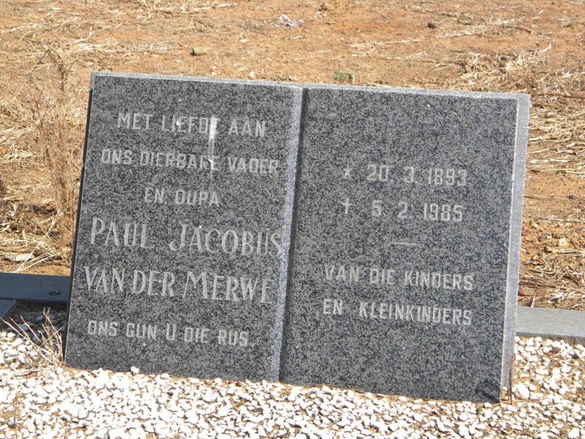 MERWE Paul Jacobus, van der 1893-1985