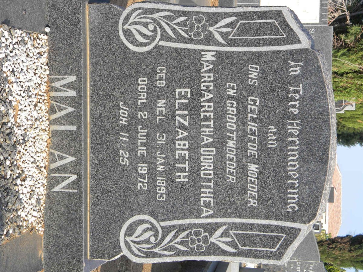 MALAN Margaretha Dorothea Elizabeth nee NEL 1893-1972