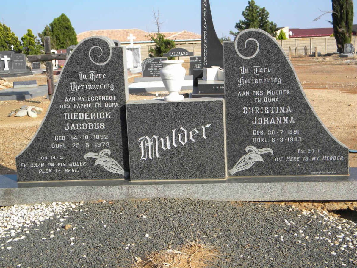 MULDER Diederick Jacobus 1892-1973 &amp; Christina Johanna 1891-1993