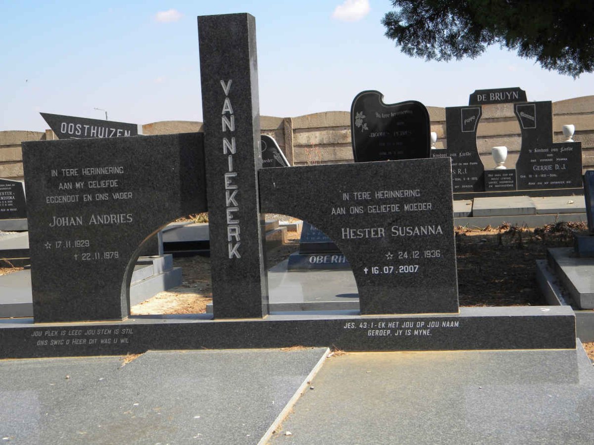 NIEKERK Johan Andries, van 1929-1979 &amp; Hester Susanna 1936-2007