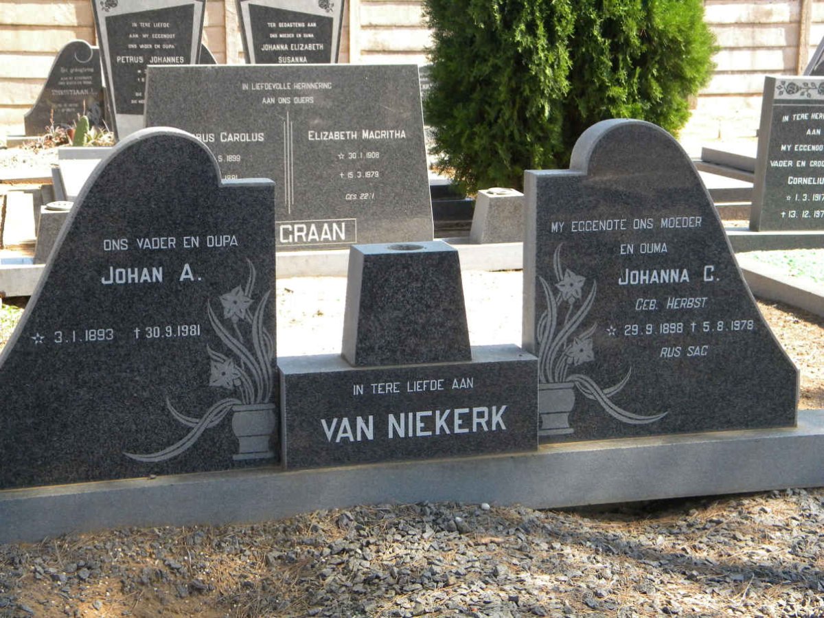 NIEKERK Johan A., van 1893-1981 &amp; Johanna C. HERBST 1898-1978