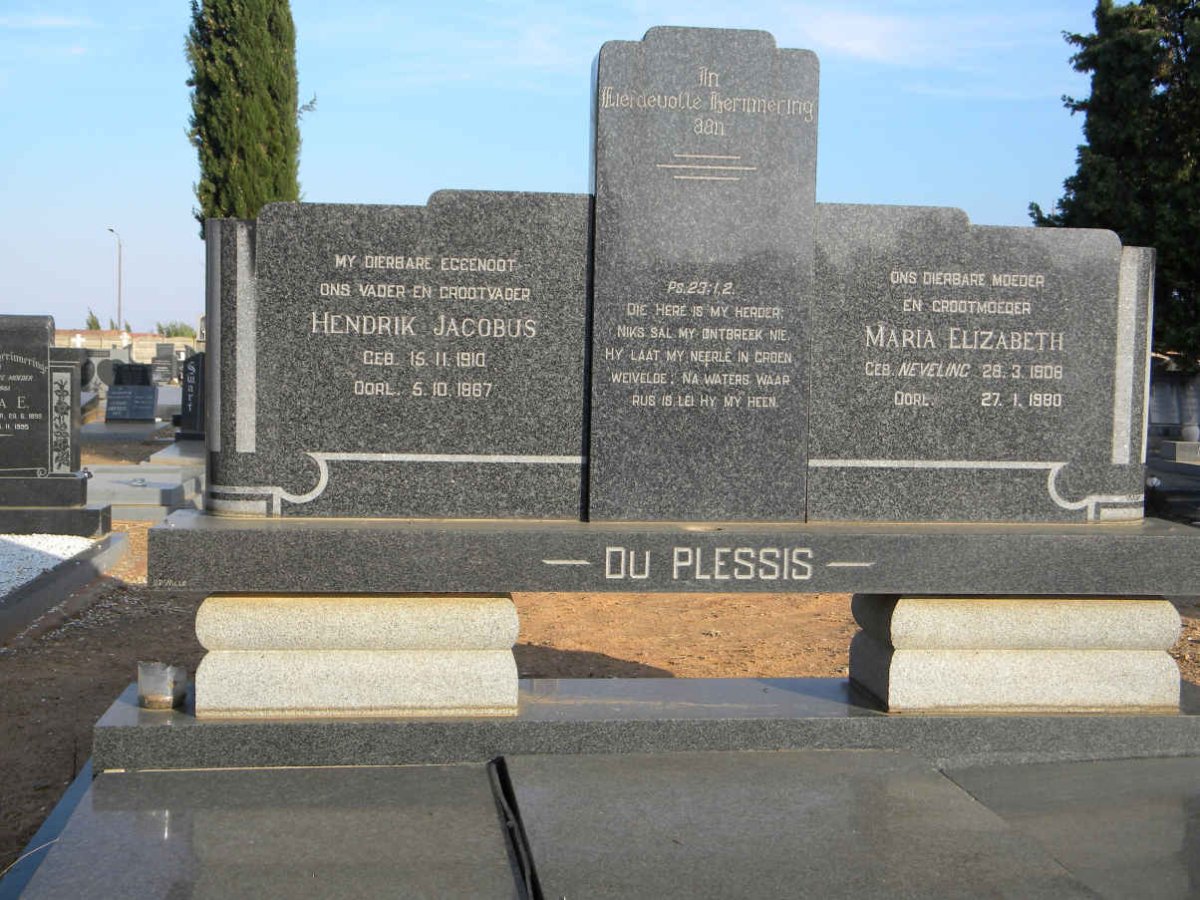 PLESSIS Hendrik Jacobus, du 1910-1967 &amp; Maria Elizabeth NEVELING 1908-1980
