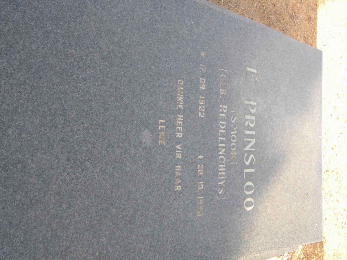 PRINSLOO E. voorheen SMOOK nee REDELINGHUYS 1922-1990