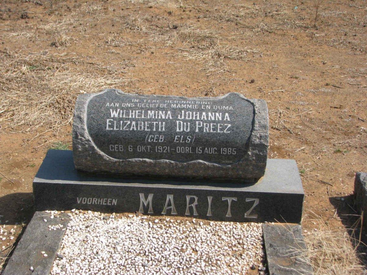 PREEZ Wilhelmina Johanna Elizabeth, du formerly MARITZ nee ELS 1921-1985