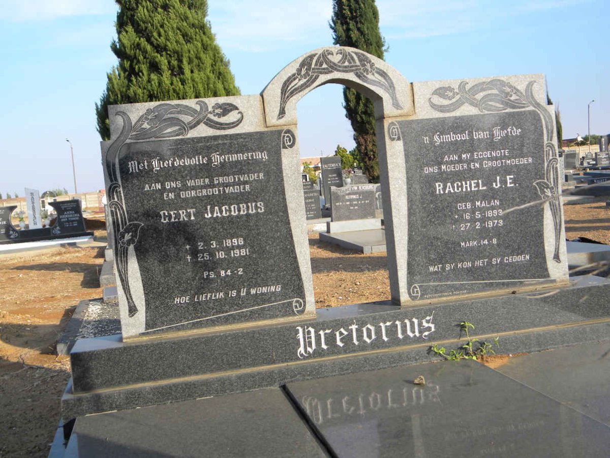 PRETORIUS Gert Jacobus 1896-1981 &amp; Rachel J.E. MALAN 1893-1973