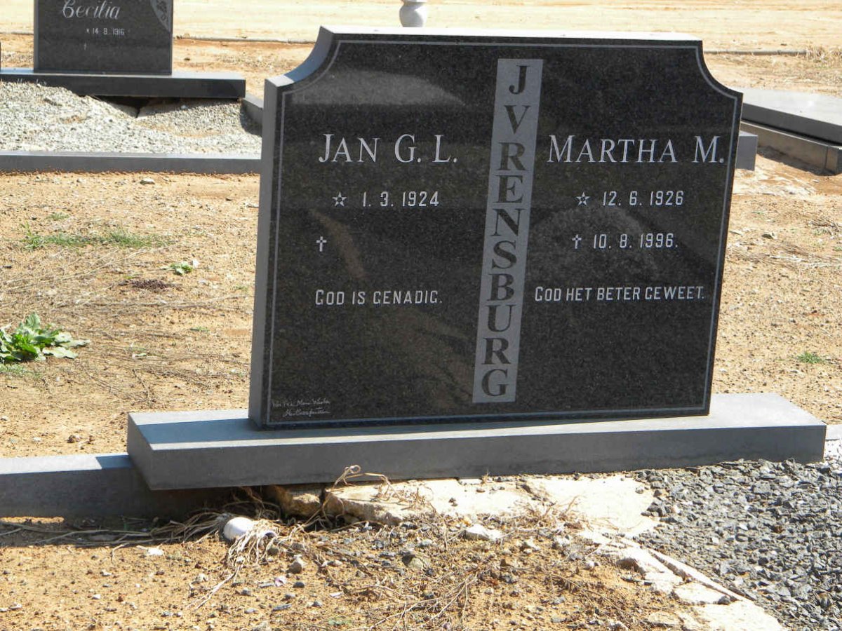 RENSBURG Jan G., J.v. 1924- &amp; Martha M. 1926-1996
